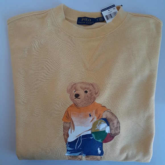 Polo Ralph Lauren Men's  1XB Yellow Summer Bear Crewneck Fleece Sweatshirt New - Picture 3 of 13